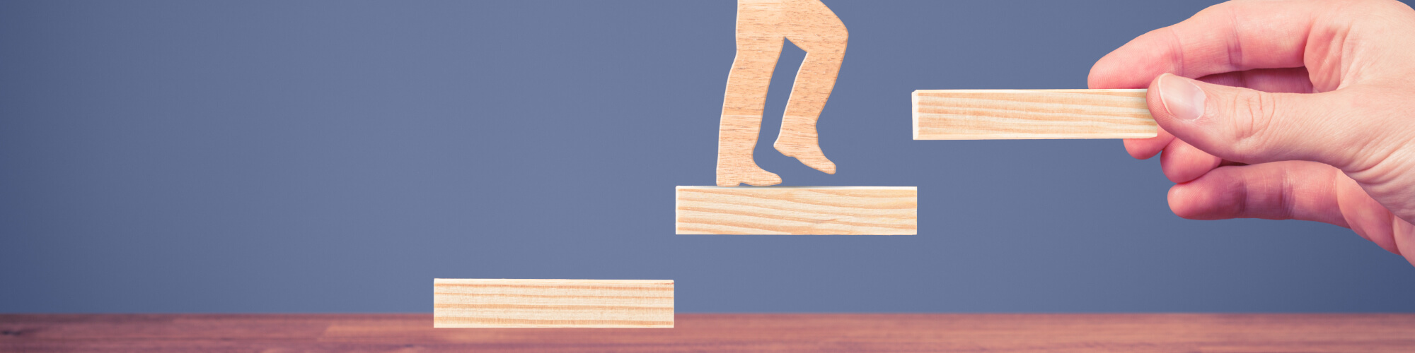 illustration of figure walking up wooden stairs 